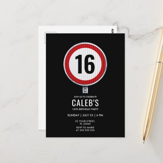 Carte Postale 16th Birthday Speed Limit  (Devant/Arrière en situation)