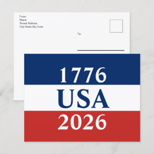 Carte Postale 1776 USA 2026 Rouge Blanc Bleu Patriotique Double