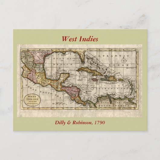 Carte Postale 1790 Map of The West Indies by Dilly and Robinson (Devant)