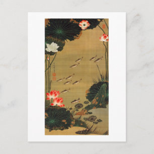 Carte Postale 17. 蓮 池 遊 図, 若 冲 Pond avec Le Lotus, Jakuchu 魚