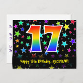 Carte Postale 17e anniversaire : Fun Stars Motif, Arc-en-ciel 17 (Devant / Derrière)