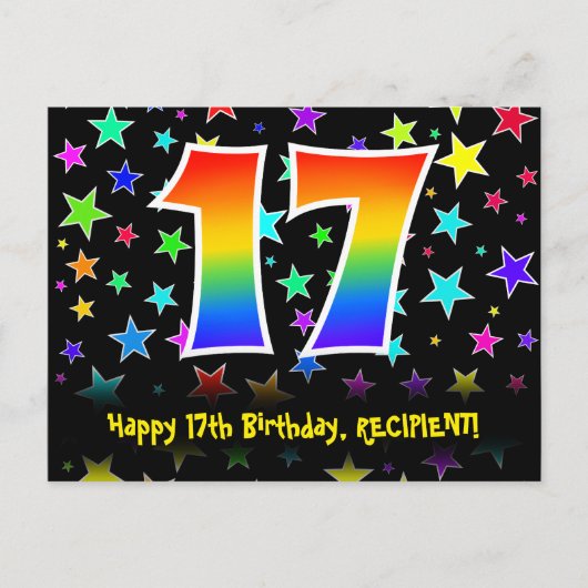 Carte Postale 17e anniversaire : Fun Stars Motif, Arc-en-ciel 17 (Devant)