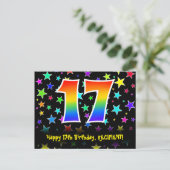 Carte Postale 17e anniversaire : Fun Stars Motif, Arc-en-ciel 17 (Debout devant)