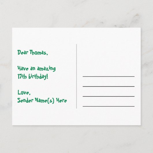 Carte Postale 17e Anniversaire – Motif de feux d'artifice amusan (Dos)