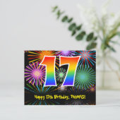 Carte Postale 17e Anniversaire – Motif de feux d'artifice amusan (Debout devant)