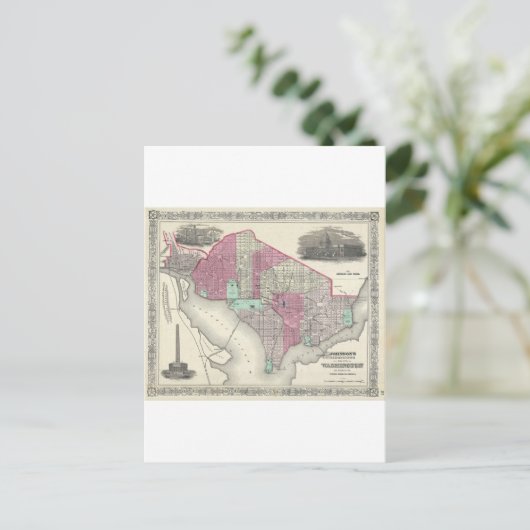 Carte Postale 1866 Johnson Map of Washington D.C. (Debout devant)