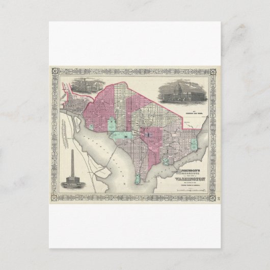 Carte Postale 1866 Johnson Map of Washington D.C. (Devant)