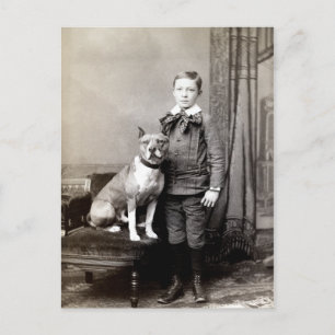 Carte Postale 1890 Boy et son American Staffordshire Terrier