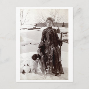 Carte Postale 1890 Femme et son chien de chasse breton