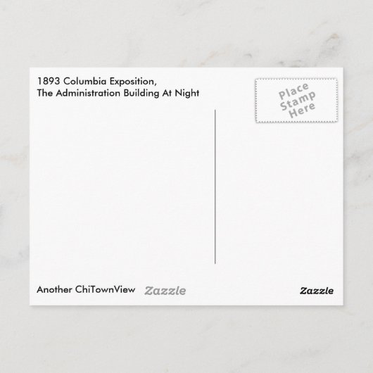 Carte Postale 1893 Columbia Exposition, bâtiment administratif (Dos)
