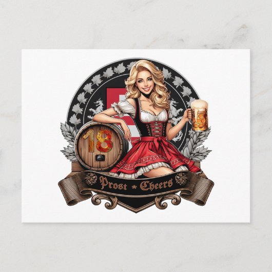 Carte Postale 18 ans - Dirndl blonde dit Prost Cheers (Devant)