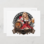 Carte Postale 18 ans - Fille blonde en dirndl dit à votre santé (Devant / Derrière)