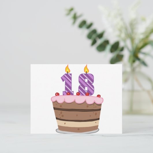Carte Postale 18 ans sur le gâteau d'anniversaire (Debout devant)
