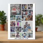 Carte Postale 18 Collage photo et texte - Peut modifier blanc<br><div class="desc">Un design avec un arrière - plan de couleur uni de base. Utilisez jusqu'à 18 photos carrés pour créer un cadeau unique et personnel. Si vous avez besoin d'ajuster les images,  cliquez sur l'outil personnaliser pour apporter des modifications.</div>