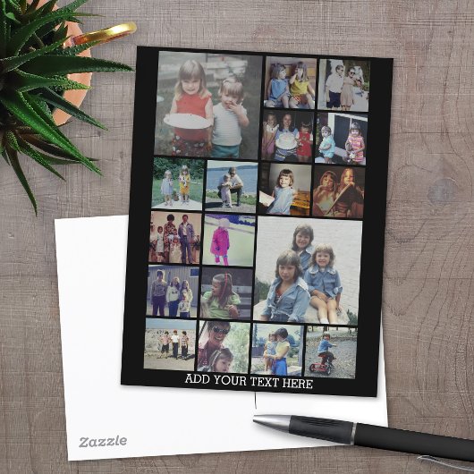 Carte Postale 18 Collage photo et texte - Peut modifier noir