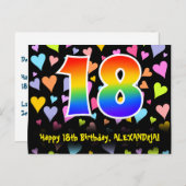 Carte Postale 18e anniversaire : Fun Hearts Motif, Arc-en-ciel 1 (Devant / Derrière)