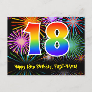 Carte Postale 18e anniversaire - Fun Motif feux d'artifice + Arc