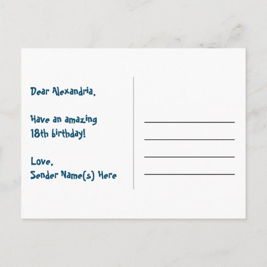 Carte Postale 18e anniversaire : motif de cœurs amusants, 18 arc (Dos)