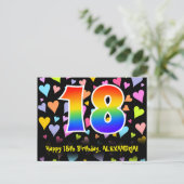 Carte Postale 18e anniversaire : motif de cœurs amusants, 18 arc (Debout devant)