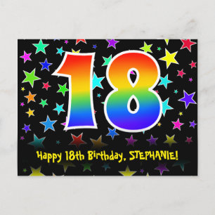 Carte Postale 18e Anniversaire : motif d'étoiles amusantes, arc-