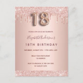 Carte Postale 18e anniversaire rose or parties scintillant rose  (Devant)
