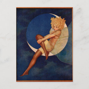 Carte Postale 1920 hosiery et belle femme sur la lune