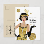 Carte Postale 1920 invitation flapper girl, fête d'anniversaire (Devant / Derrière)