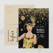 Carte Postale 1920 invitation flapper girl, fête d'anniversaire (Devant / Derrière)