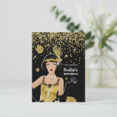 Carte Postale 1920 invitation flapper girl, fête d'anniversaire (Debout devant)