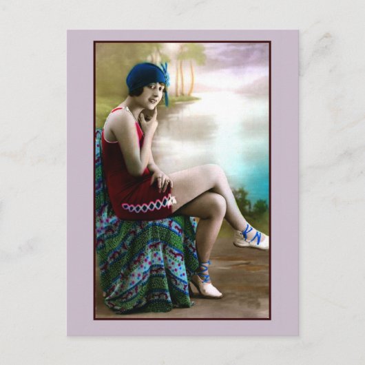 Carte Postale 1920s Baignade beauté, fille flippante (Devant)