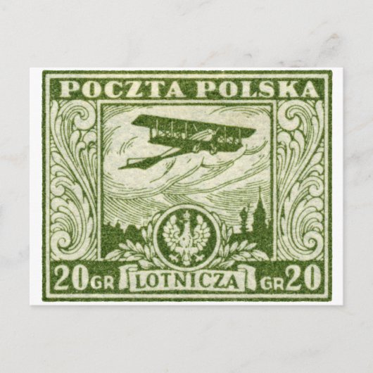 Carte Postale 1925 20gr Polonais Timbre d'avion (Devant)