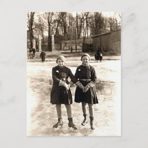 Carte Postale 1925 Filles Amis Patinage Sur Glace