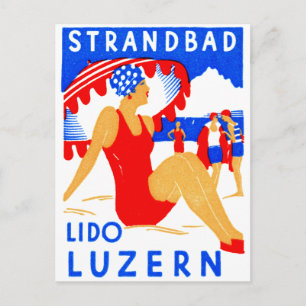 Carte Postale 1929 Art Déco Strandbad Lido Luzern