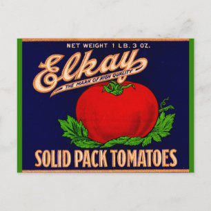 Carte Postale  1930 Elkay Solid Pack Tomates peut étiquette
