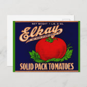 Carte Postale 1930 Elkay Solid Pack Tomates peut étiquette (Devant / Derrière)