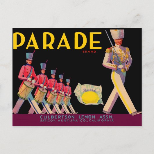 Carte Postale 1930 Parade citron crate étiquette (Devant)