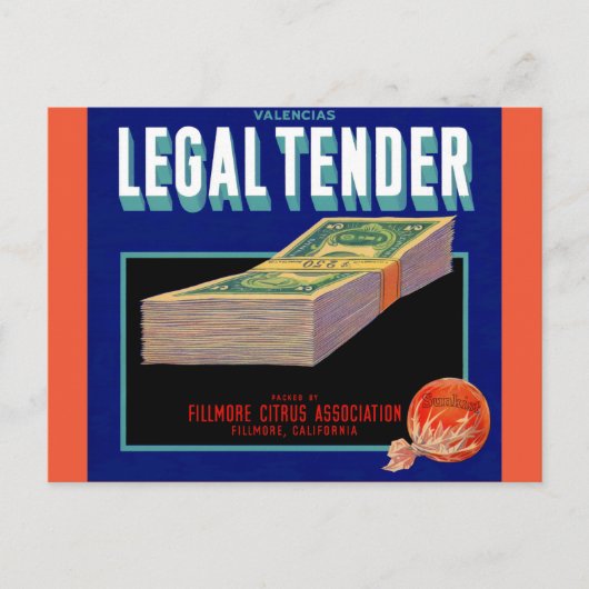 Carte Postale 1930s Juridique Tender orange crate étiquette (Devant)