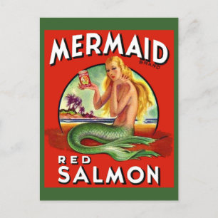 Carte Postale 1940 Mermaid Saumon peut imprimer étiquette