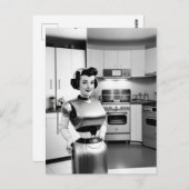 Carte Postale 1950 rétro science fiction robot ménagère (Devant / Derrière)