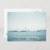 Carte Postale 1956 Construction du pont Mackinac Michigan (Devant / Derrière)