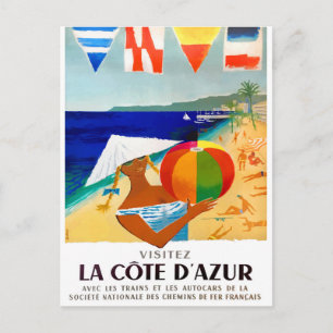 Carte Postale 1957 Visitez La Côte D'Azur Affiche française de v