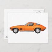 Carte Postale 1967 Corvette Sports Car : Fin orange (Devant / Derrière)