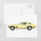 Carte Postale 1967 Corvette Sports Car : Finition jaune (Devant / Derrière)