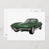 Carte Postale 1967 Corvette Sports Car : Vert Finition : (Devant / Derrière)
