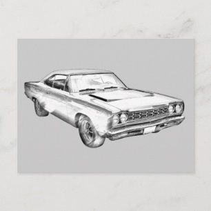 Carte Postale 1968 Plymouth Roadrunner Muscle Car Illustration