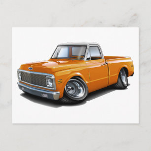 Carte Postale 1970-72 Chevy C10 Orange-Blanc Haut Camion