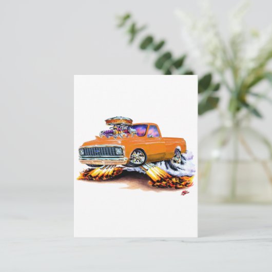 Carte Postale 1970-72 Chevy C10 Orange Lit Longbed (Debout devant)