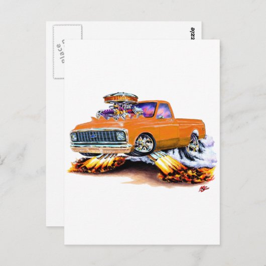 Carte Postale 1970-72 Chevy C10 Orange Lit Longbed (Devant / Derrière)