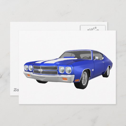 Carte Postale 1970 Chevelle SS : Finition bleue : (Devant / Derrière)