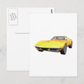Carte Postale 1970 Corvette Sports Car : Finition jaune (Devant / Derrière)
